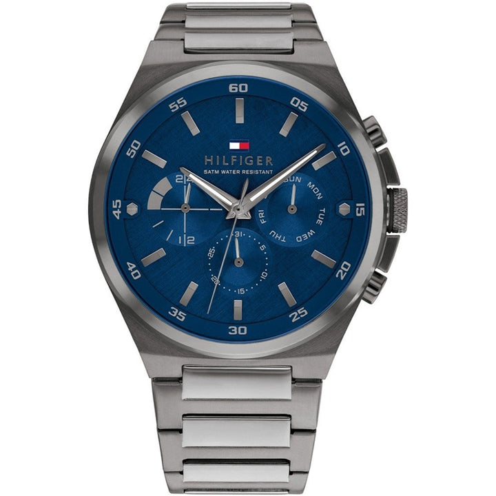Sleek Silver Chronograph with Blue Dial Accent