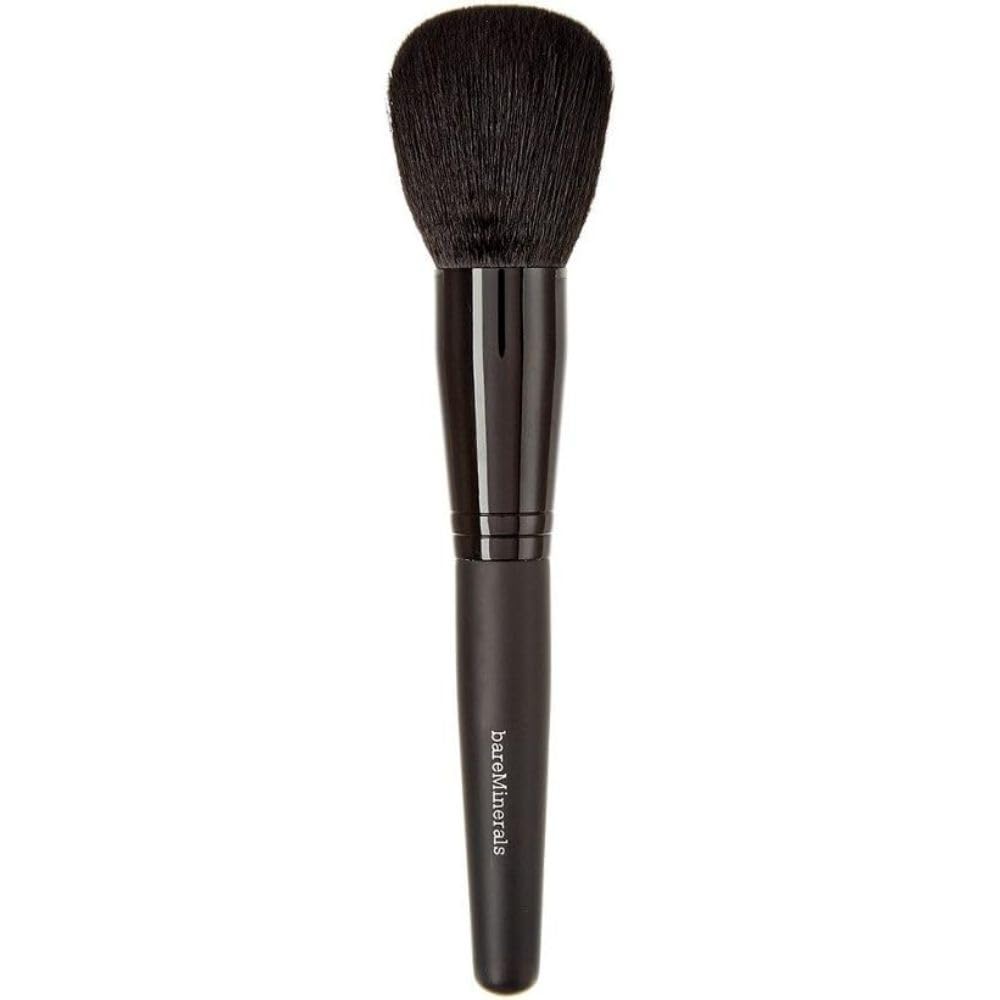 Dome-shaped synthetic powder brush with waved fibres, wooden handle, for powders