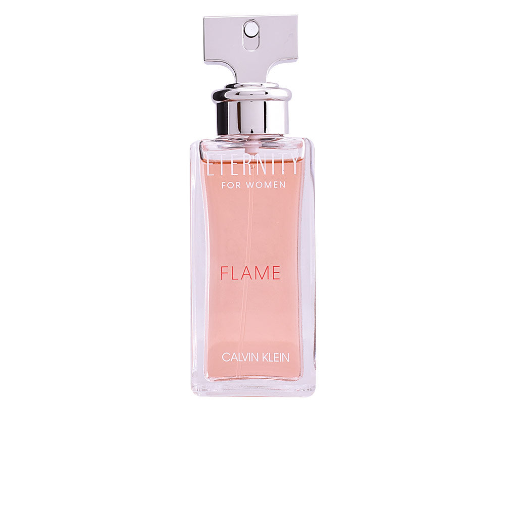 100 ml red-tinted Eternity Flame eau de parfum bottle, floral oriental fragrance