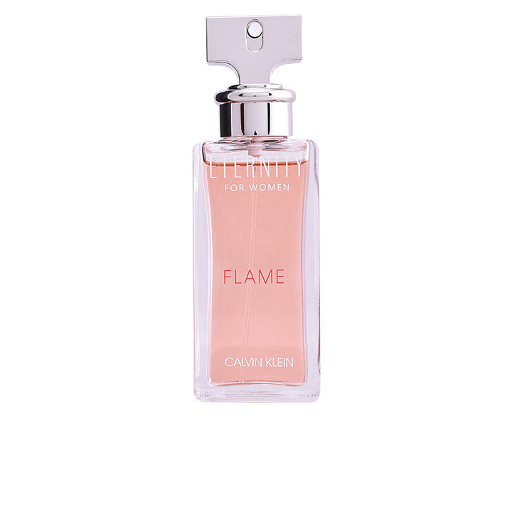 100 ml red-tinted Eternity Flame eau de parfum bottle, floral oriental fragrance