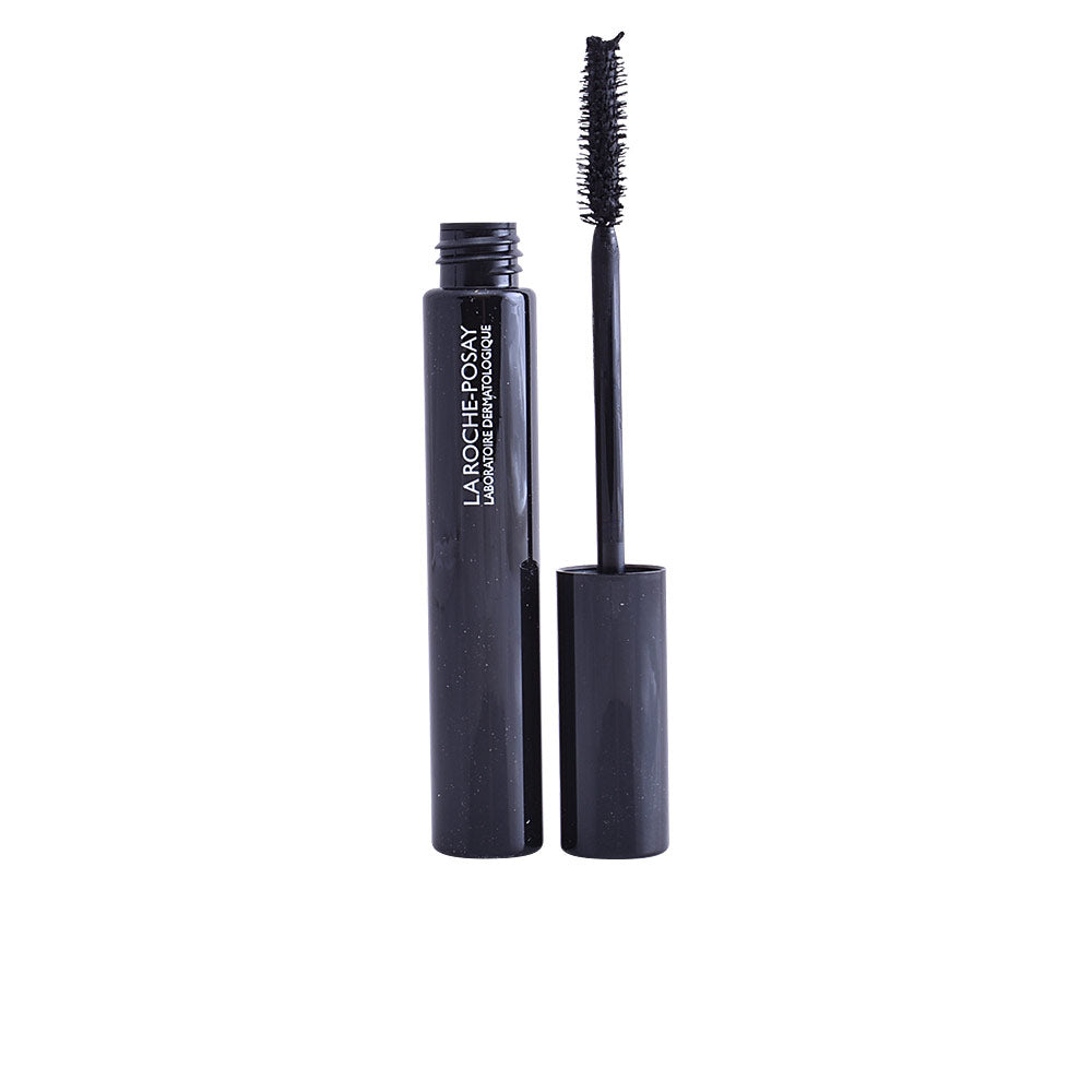 Tube of waterproof volumising mascara with precision brush, black shade, 7.6 ml
