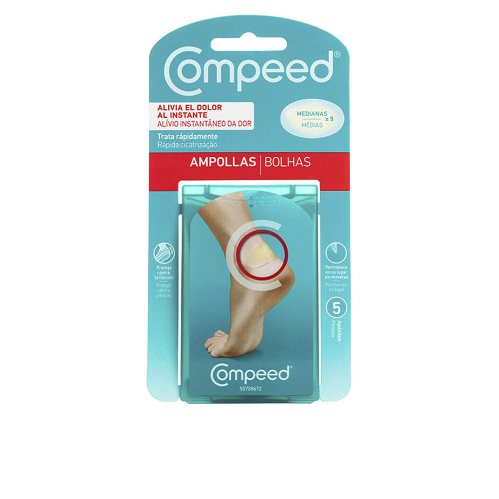 Pack of five medium hydrocolloid blister plasters, translucent conical shape