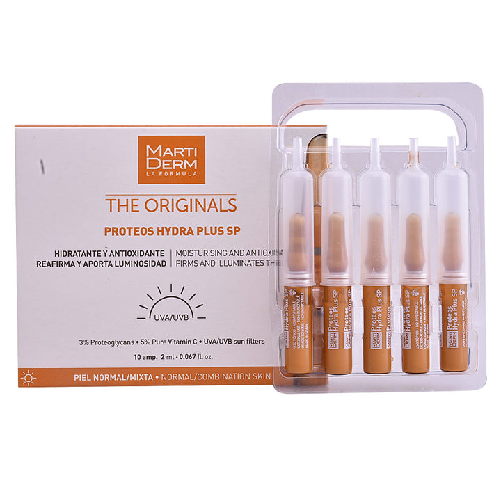 Small glass ampoule with clear serum, labelled proteoglycan and vitamin C, 2 ml vial