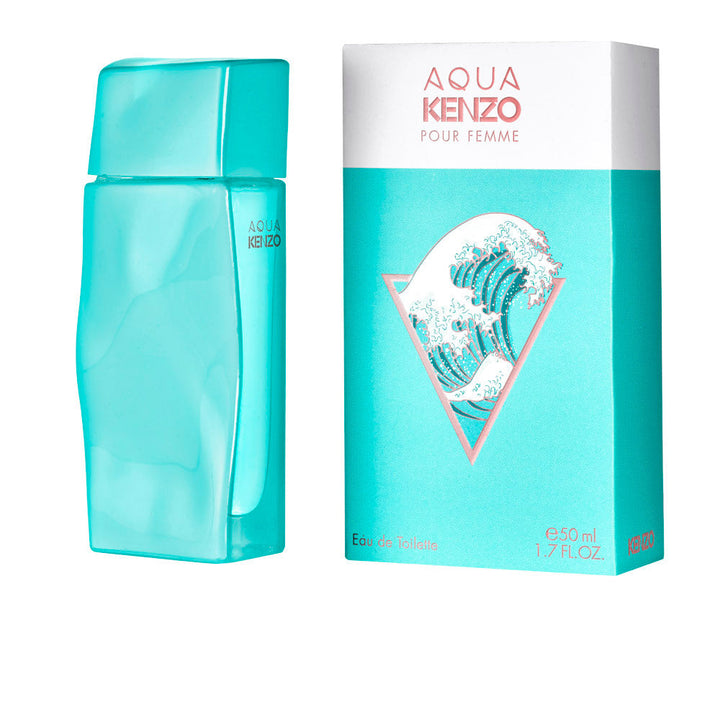 Sea-green rectangular bottle with wave silhouette, 50 ml eau de toilette for Women