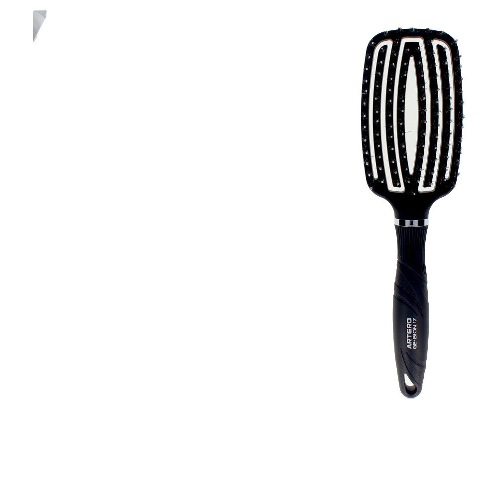 Flexible vent hair brush with rounded-tip bristles and skeletonised frame, professional styling tool
