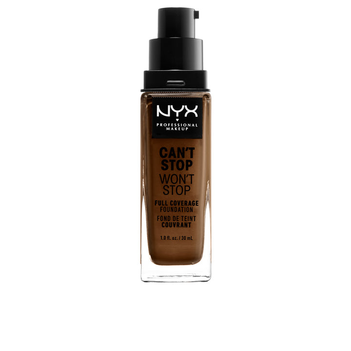 30 ml matte liquid foundation in walnut shade, pump bottle, smooth fluid texture
