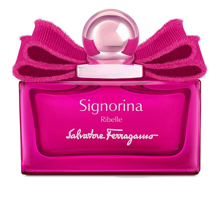 Pink-decorated perfume bottle with fuchsia bow, 50 ml, floral scent