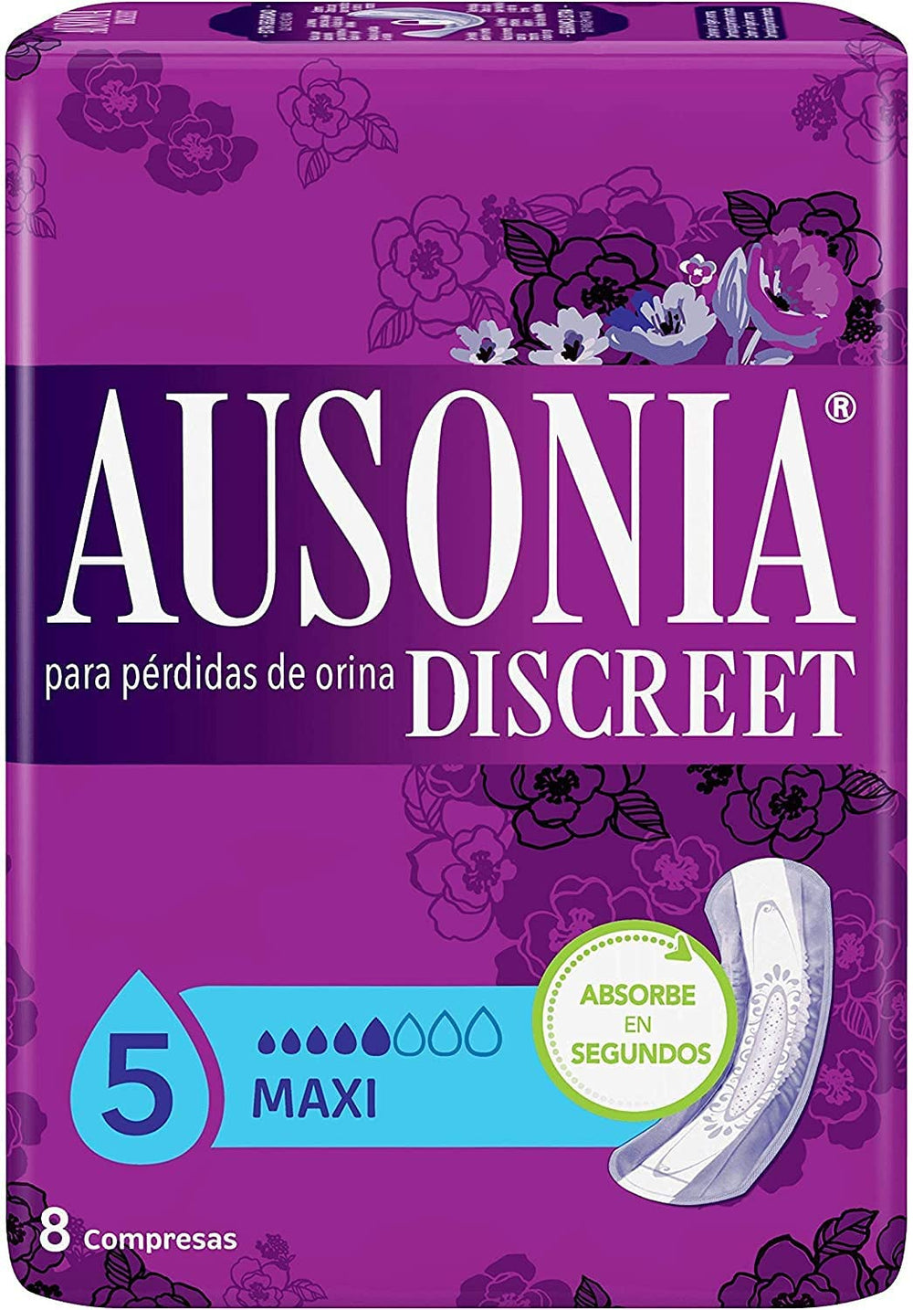 Pack of eight thin Maxi Discreet incontinence pads, individually wrapped for Women