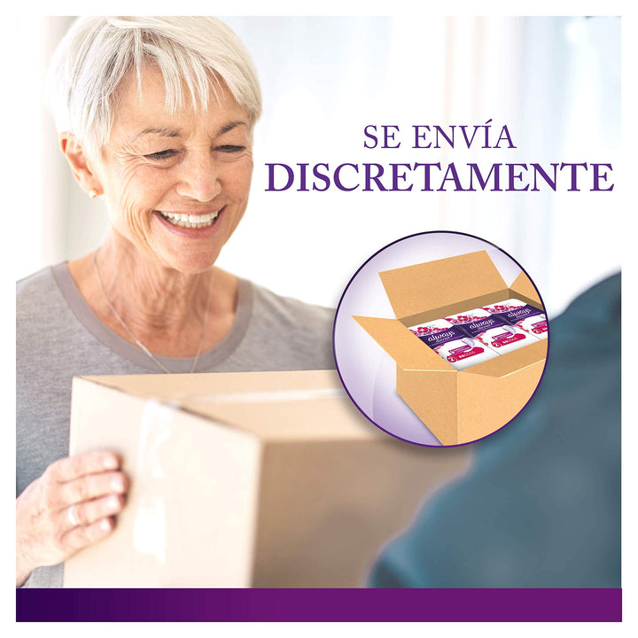 Pack of eight thin Maxi Discreet incontinence pads, individually wrapped for Women