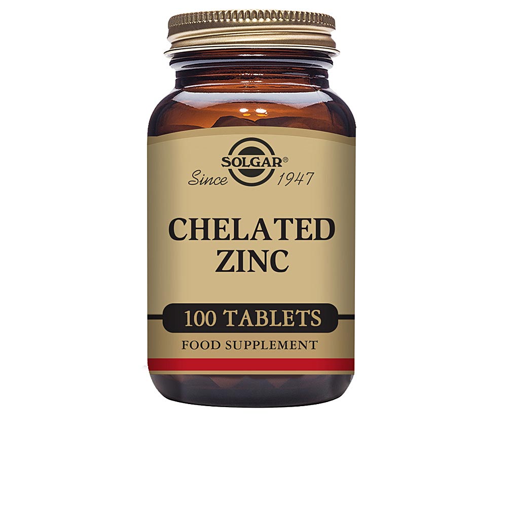 Bottle of chelated zinc tablets, 100-count, vegan supplement