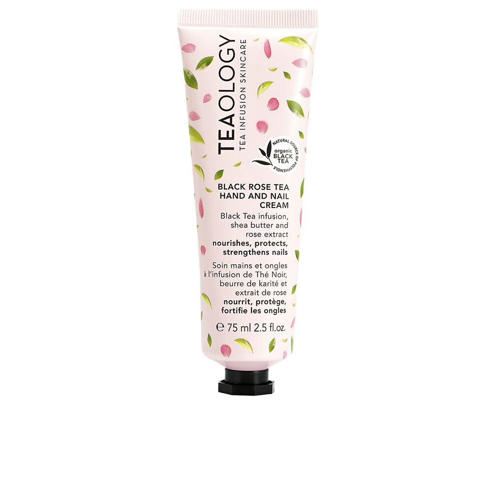 75 ml tube of Black Rose Tea hand and nail cream, light pink packaging
