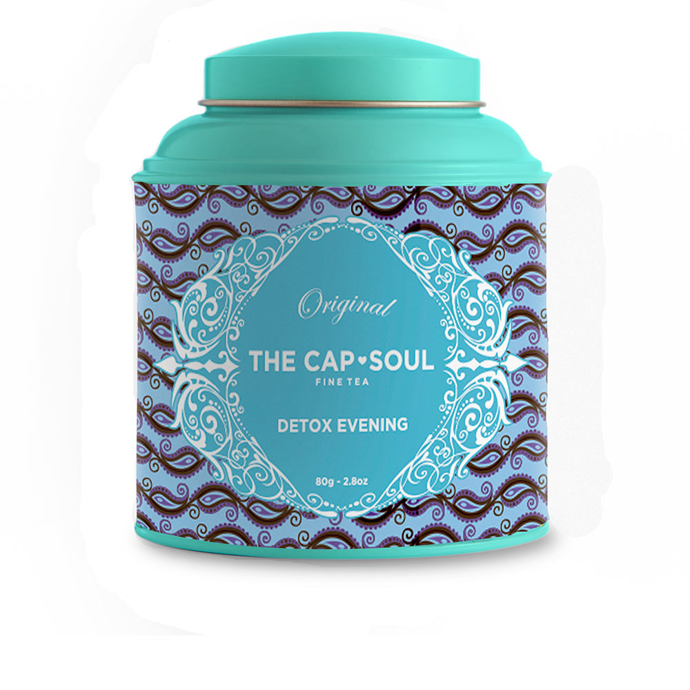 Tin of loose evening detox herbal tea, 80 g, fine blend for liver and digestion