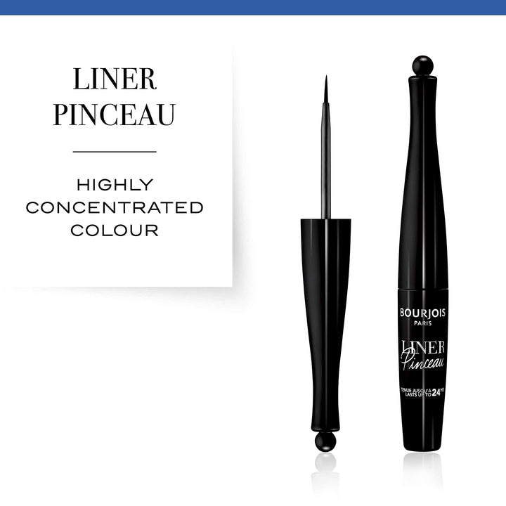 Slim black liquid eyeliner pen with fine brush applicator, 2.5 ml
