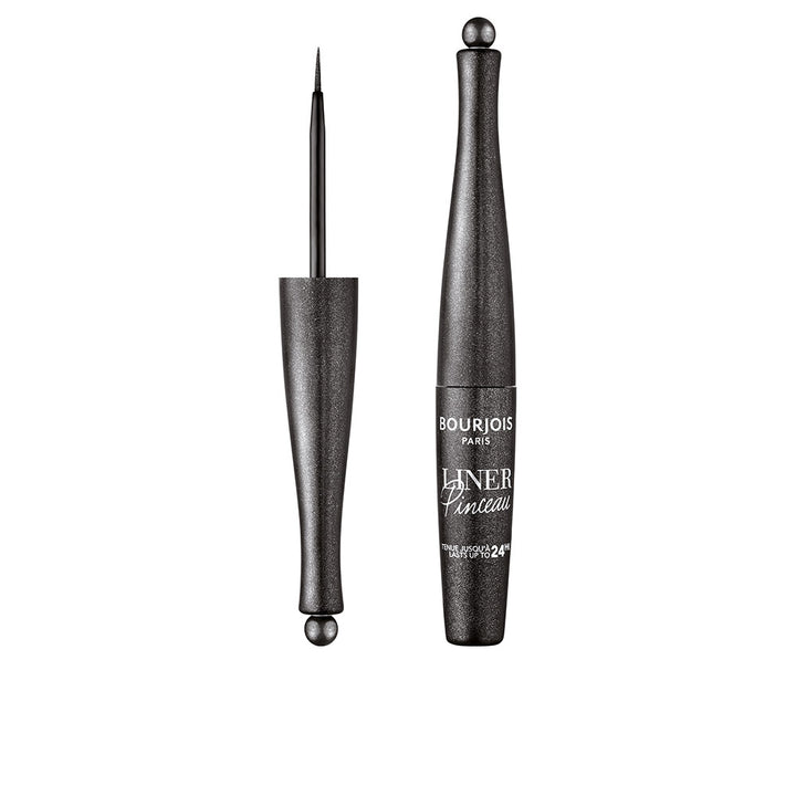 Slim 2.5 ml black liquid eyeliner with fine brush applicator, glossy finish