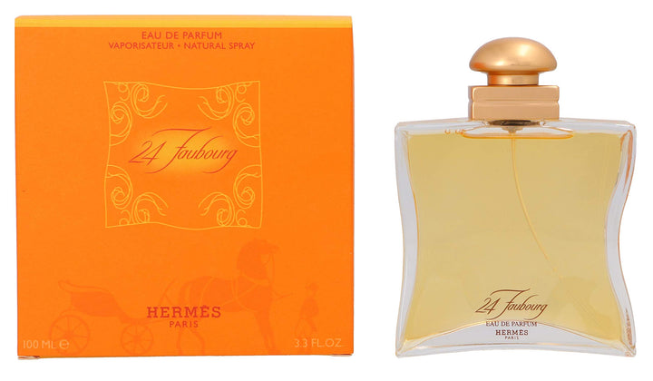 100 ml glass spray bottle, warm amber liquid, elegant rectangular flacon
