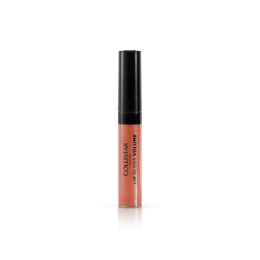 Tube of warm orange lip gloss with cushion applicator, 7 ml, glossy finish