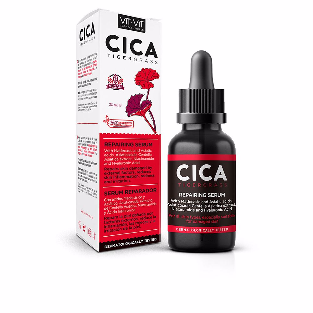 30 ml repairing serum bottle, light cream texture, centella extract listed