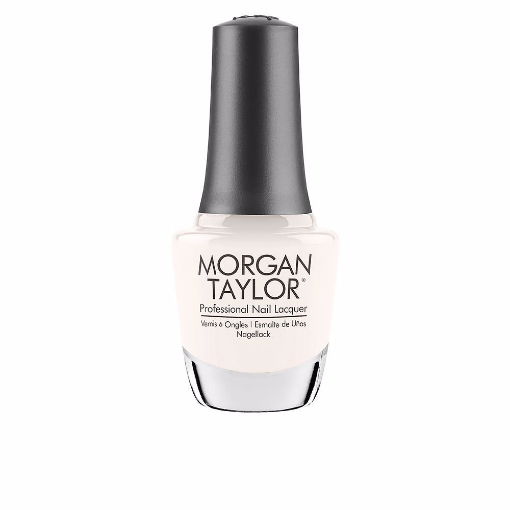 15 ml clear glass bottle of sheer pink cream nail lacquer with curved brush