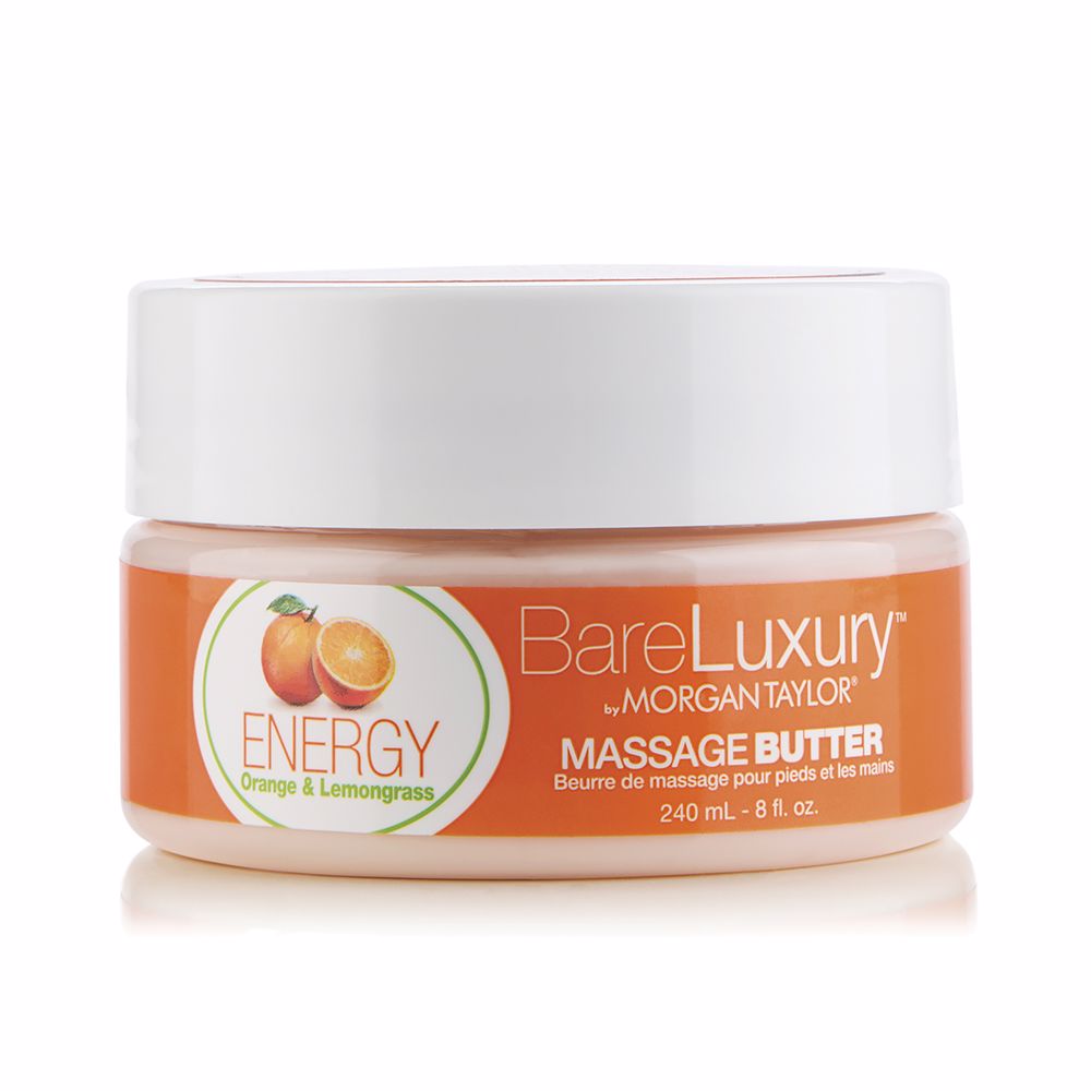 240 ml jar of orange and lemongrass massage butter with creamy texture
