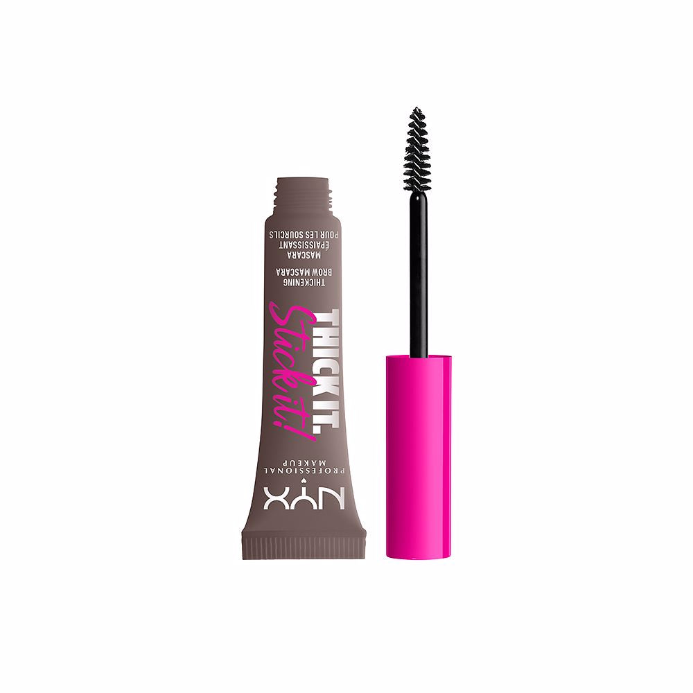Slim-tube thickening brow mascara in cool ash brown, slim wand visible