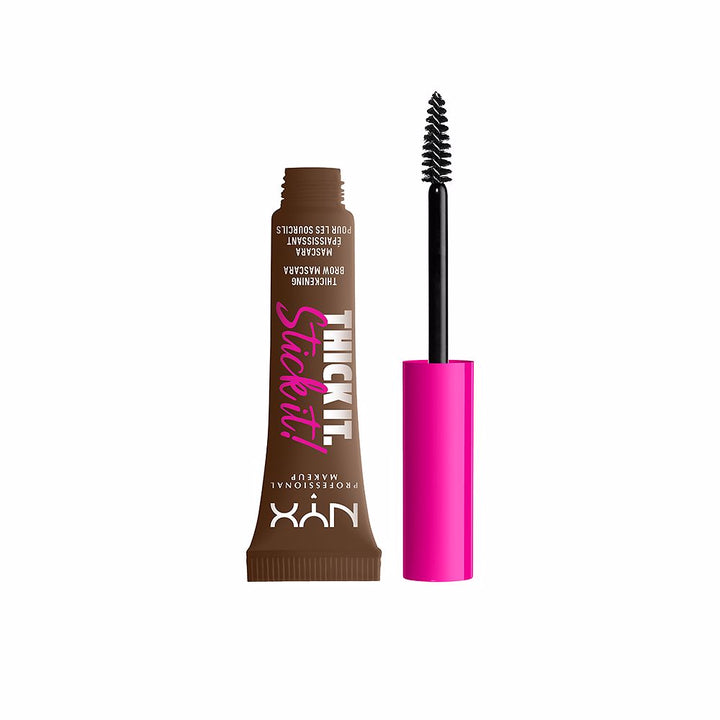 Tube of tinted brow thickening mascara with slim precision wand, brunette shade