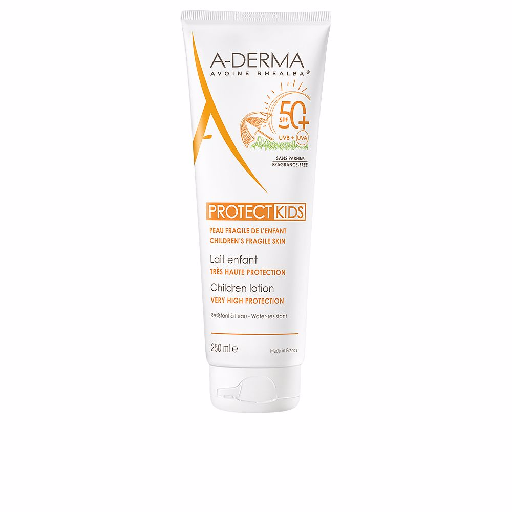Bottle of A-Derma Protect Kids SPF 50+ sun lotion for children&