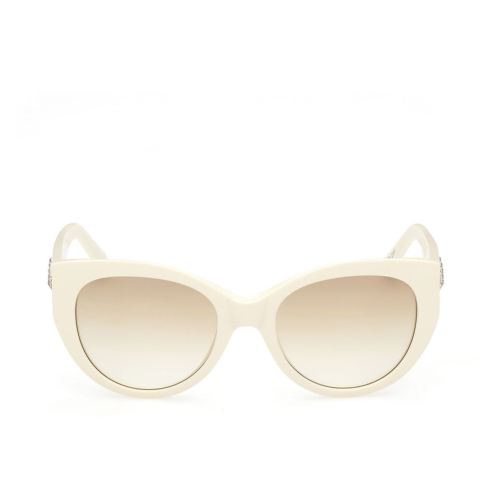 White and brown acetate cat-eye sunglasses with 53 mm lenses, tapered temples