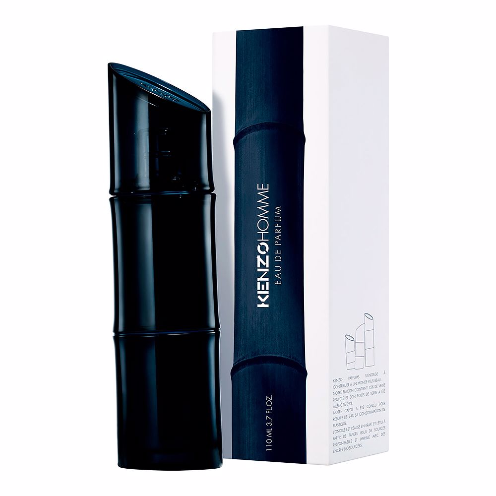 Dark glass 60 ml perfume bottle with beveled black cap, aquatic woody scent
