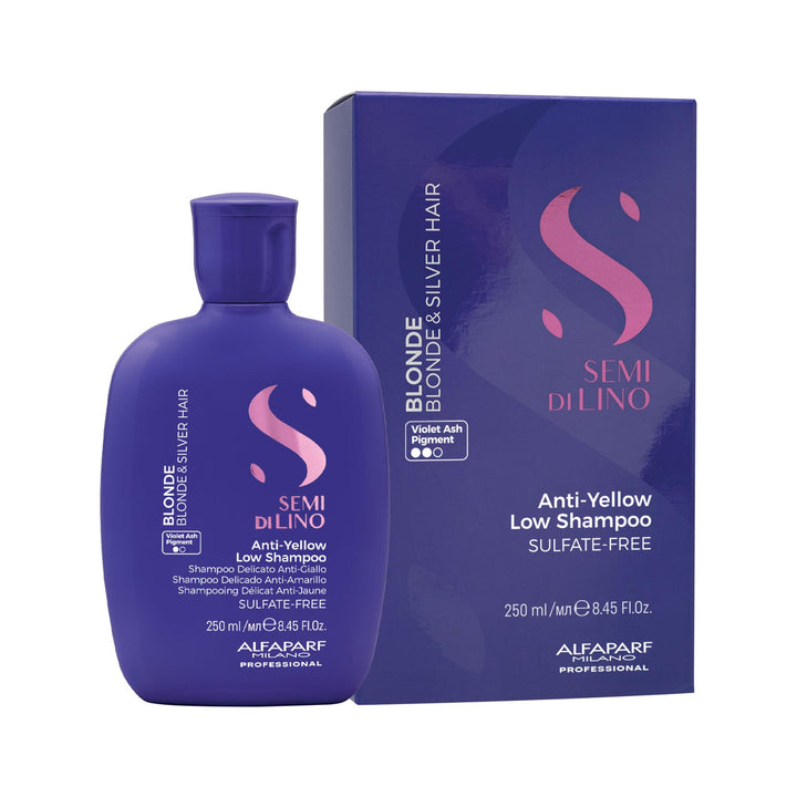 250 ml bottle of violet‑toning sulfate‑reduced shampoo for blonde and silver hair