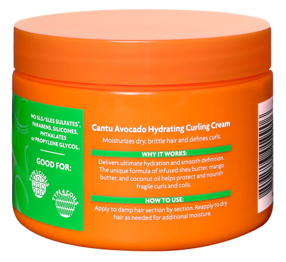 Jar of creamy avocado curl cream, 340 g, cream texture visible