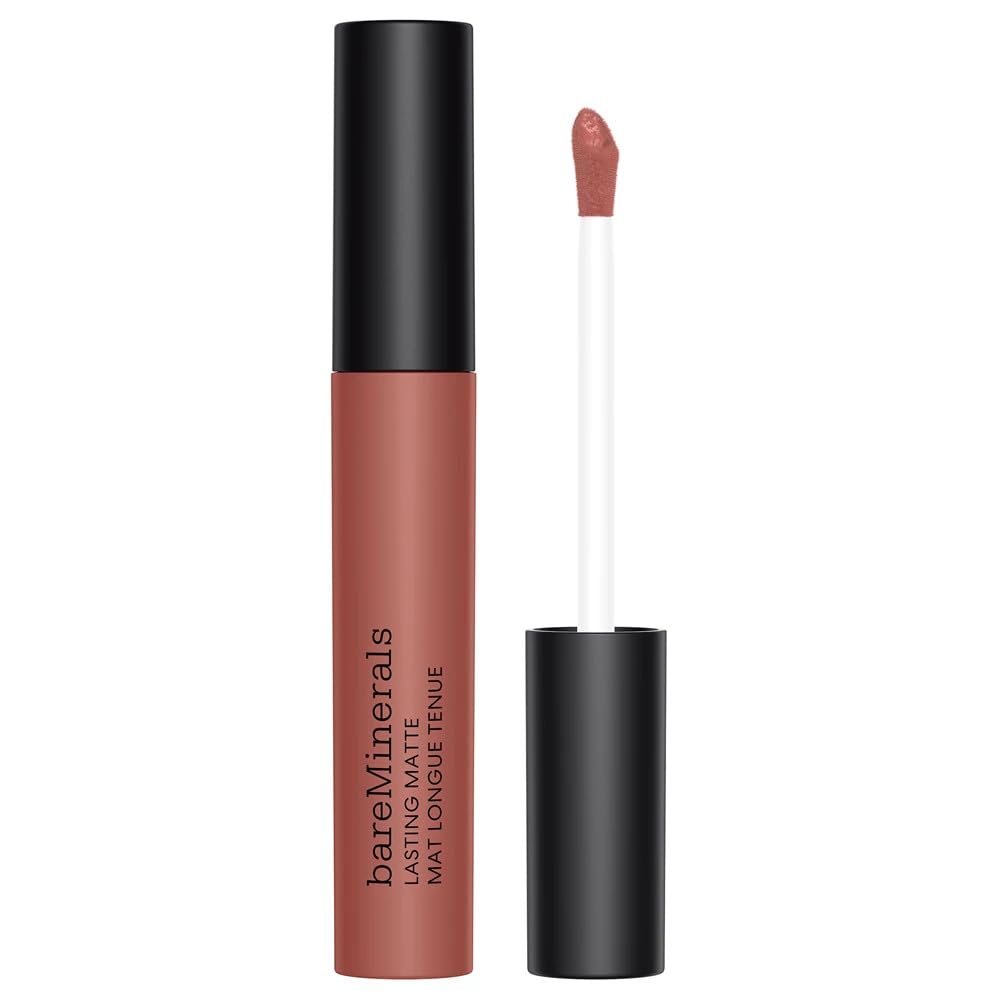 4 ml satin lipstick tube in 'brave' mid-tone neutral, compact packaging
