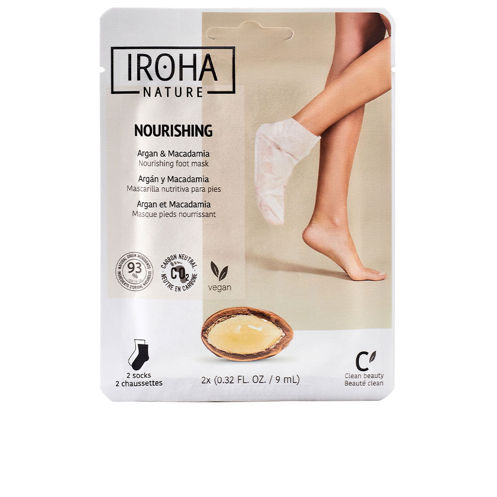 Pair of white double‑layer foot mask socks with argan and macadamia oils