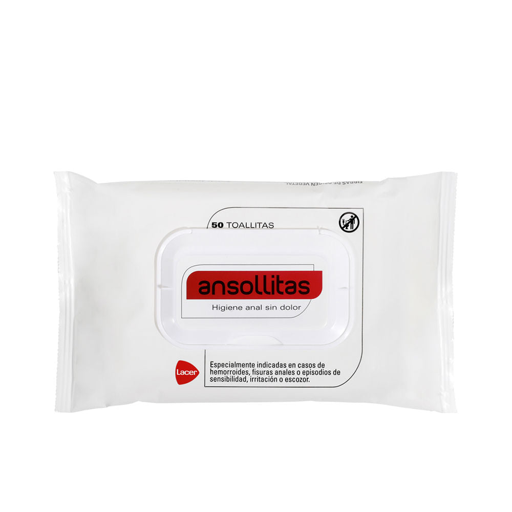 Anso White rectangular plastic pack of wet wipes with resealable lid, red and black text and logo