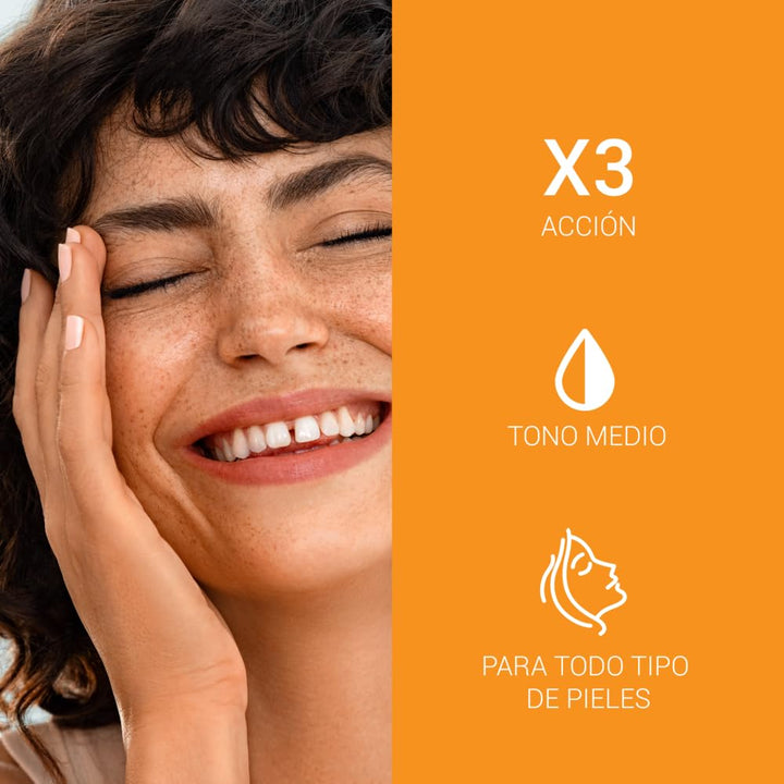50 ml tinted SPF 50+ sun fluid in medium shade, lightweight non‑greasy texture