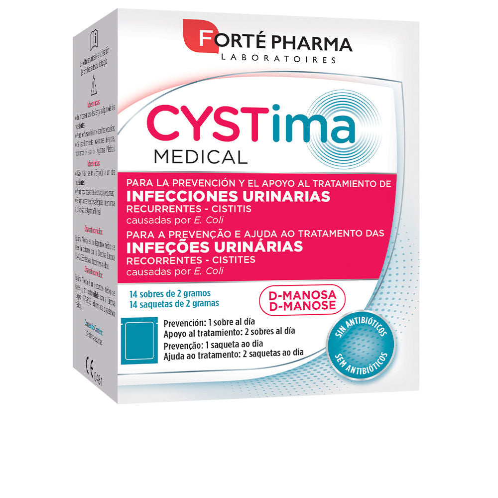 Forté Pharma White, red, and blue cardboard box with multilingual text, circular badge, single-dose sachet visible