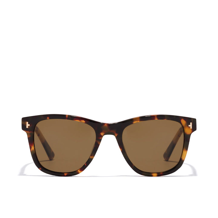 Translucent beige acetate square sunglasses with green‑alligator polarized lenses, Unisex