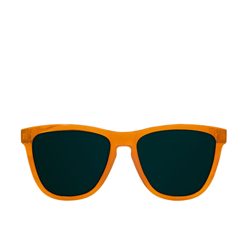 Rose-gold square sunglasses with polarised lenses and microfibre pouch