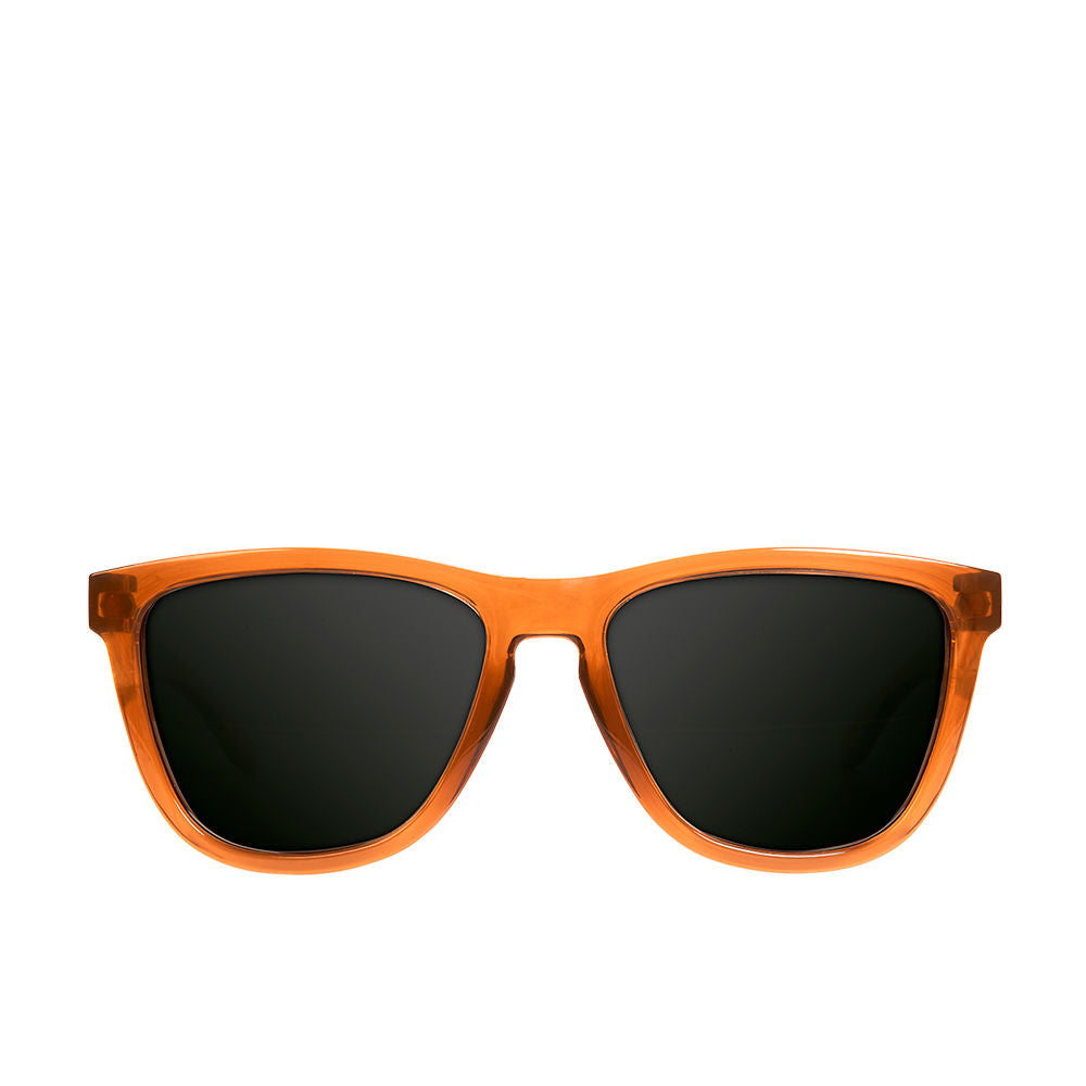 Unisex square dark brown plastic sunglasses, 54 mm lenses, 17 mm bridge