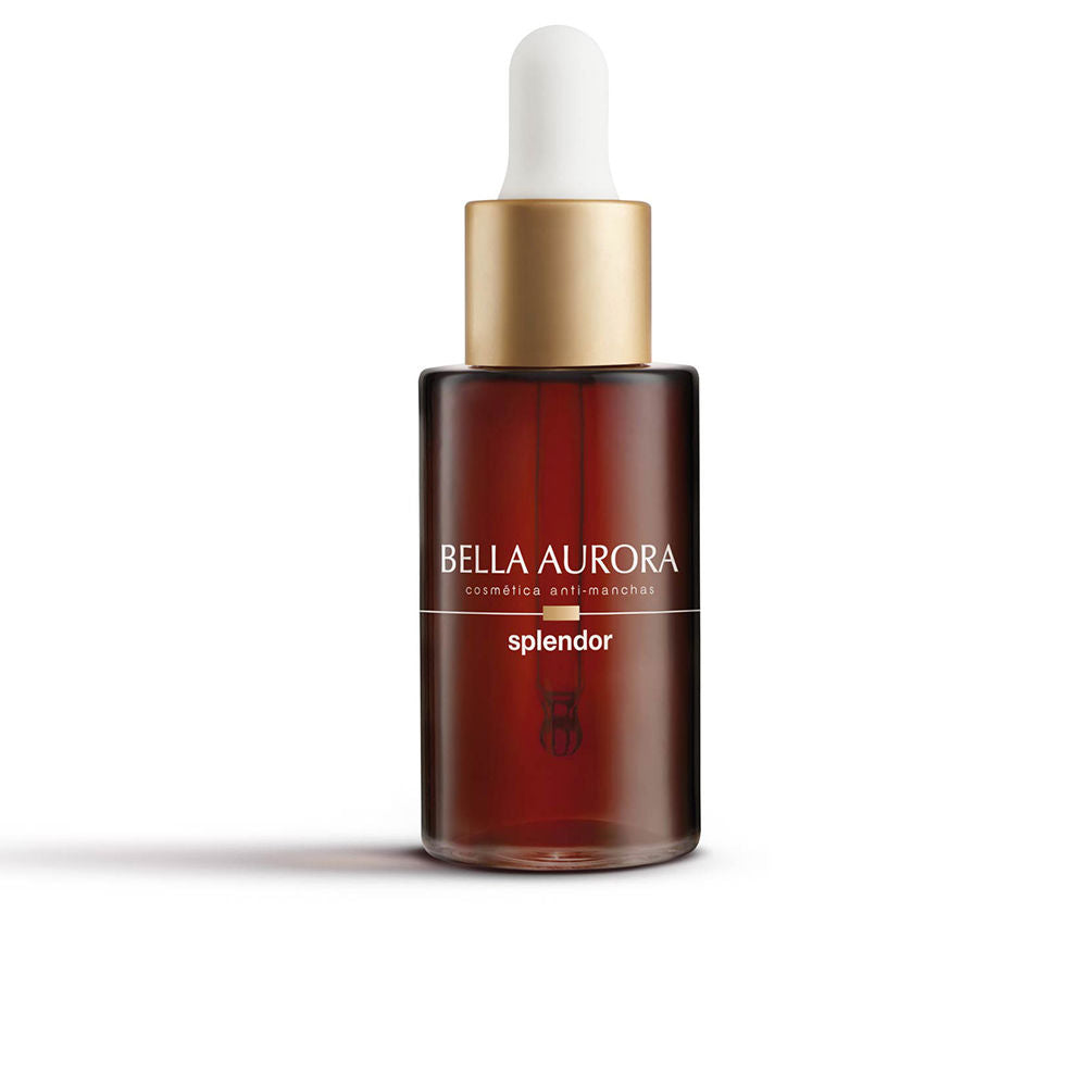 30 ml clear cosmetic serum bottle with pale amber liquid, pump dispenser