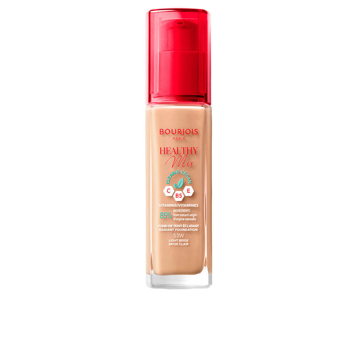 30 ml pump bottle of light beige radiant liquid foundation, recycled-content packaging