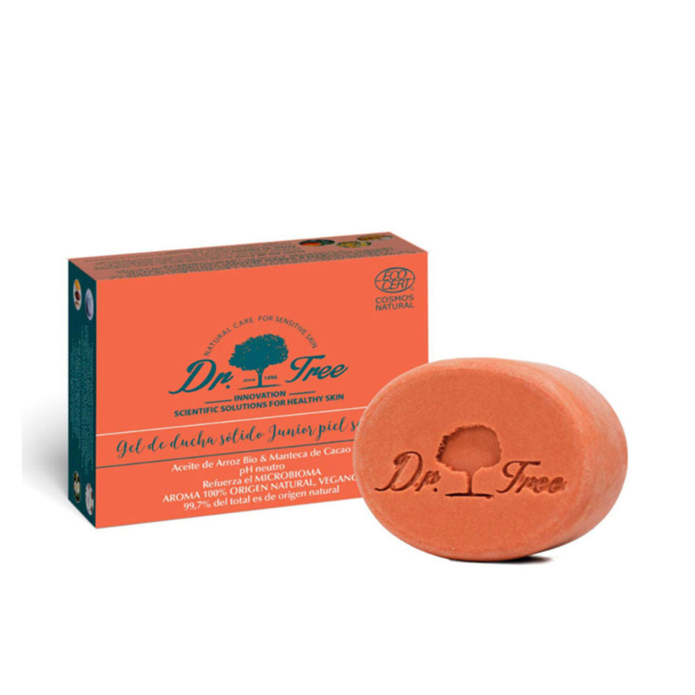 Dr. Tree Warm orange oval solid shower gel with embossed logo, natural scientific styling, refined baby-friendly design