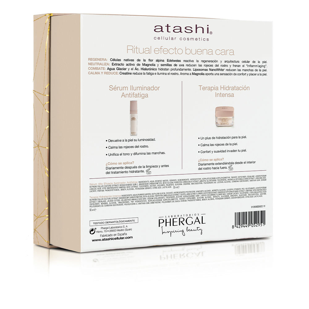 Atashi regenerative facial treatments set in elegant containers, for hydration and luminosity
