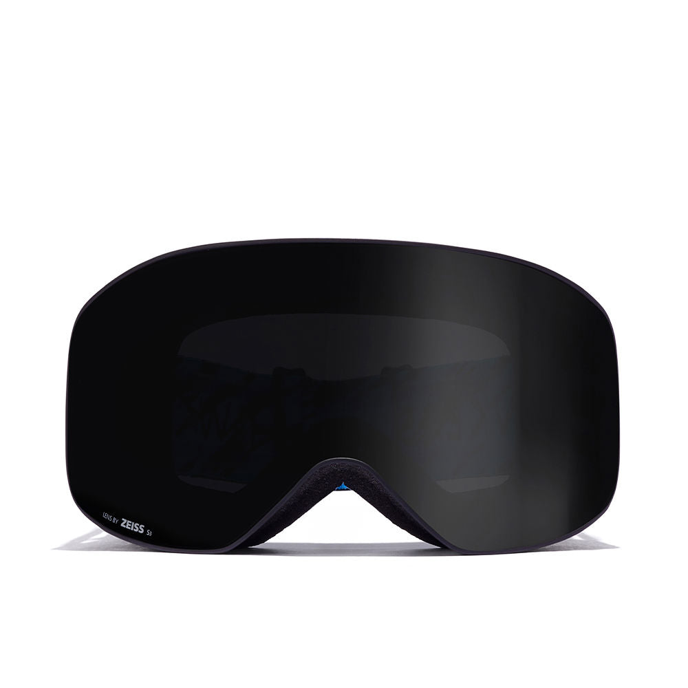 Matte black goggles with pink stripe strap, two Zeiss lenses, unisex ski goggles
