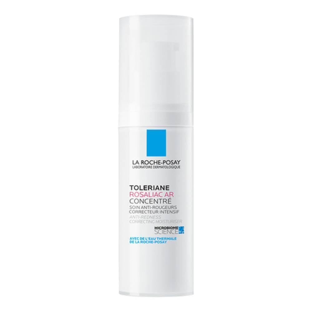 la Roche Posay Glass vial concentrate with precision dropper, pale pink serum visible, brushed aluminum cap