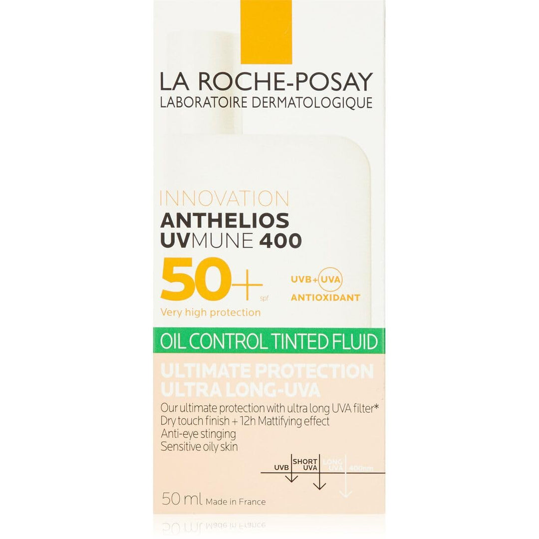 50 ml tinted SPF50+ mattifying sun fluid for Women, fragrance-free packaging