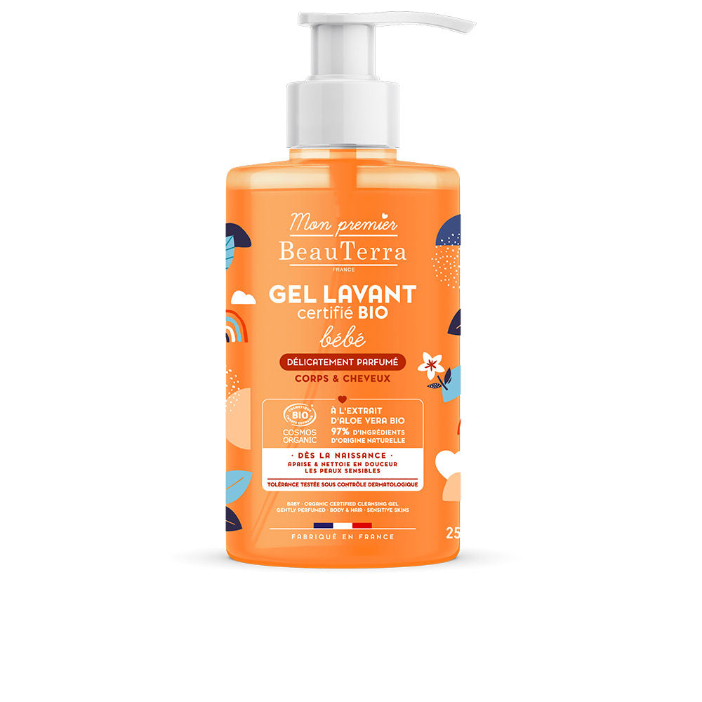 Beauterra gentle baby shower gel bottle with Aloe Vera, organic and recyclable packaging