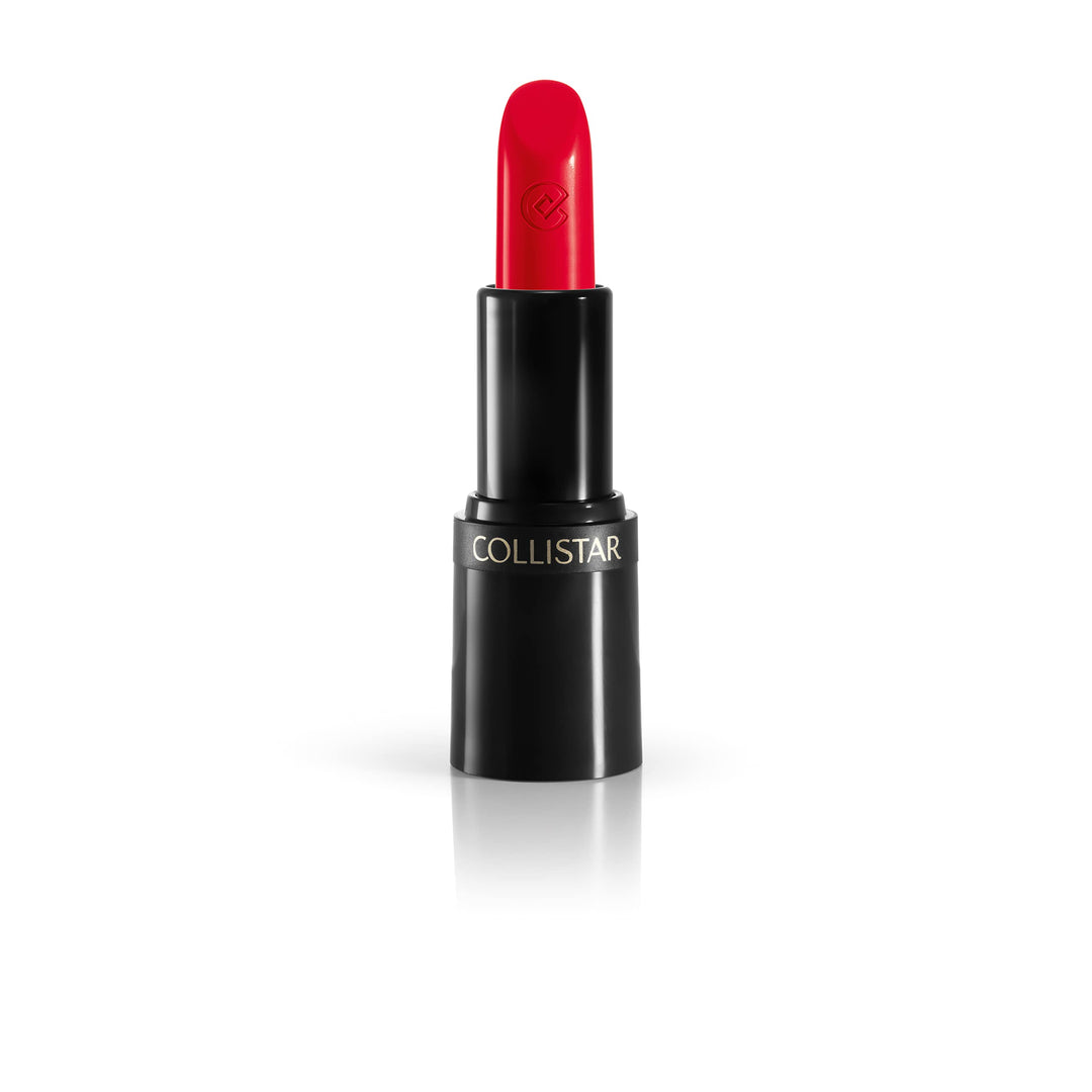 Compact black tube, creamy red lipstick, precision tip, 3.5 g
