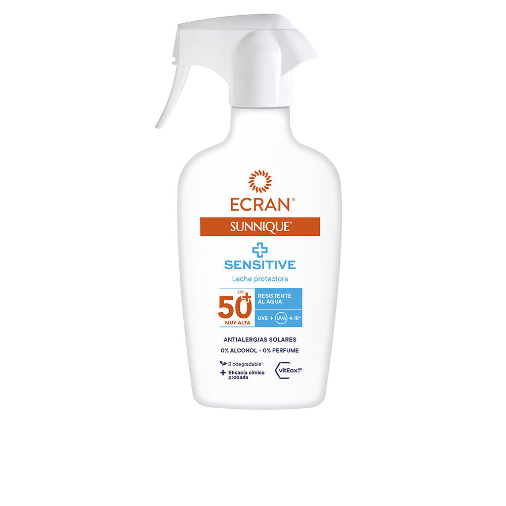 Unisex 270 ml spray bottle of fragrance‑free SPF50+ sun milk for sensitive skin