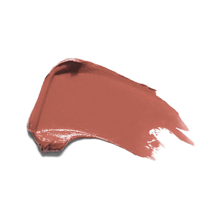 Slim bullet lipstick in muted red, contoured applicator visible, 3.3 g tube