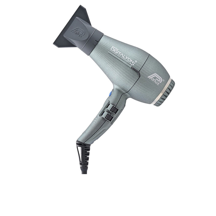 Matte grey glitter Digitalyón hair dryer with ergonomic handle and concentrator nozzle